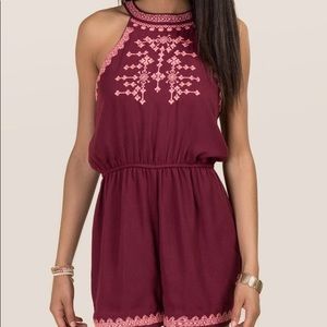 Francesca’s maroon embroidered romper
